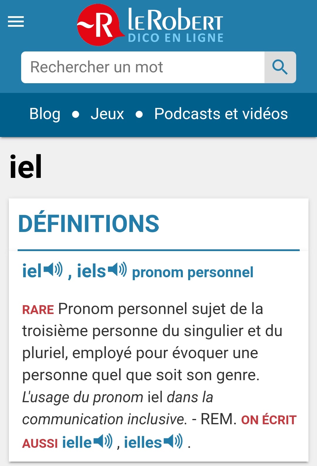 Que pensez vous du chois du dico Le Robert d'ajouter le pronom personnel non genré IEL ?