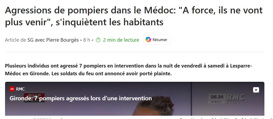 faut 'il créer une loi créant un crime avec 10 ans de prison en cas d'agression de pompier en d'une intervention