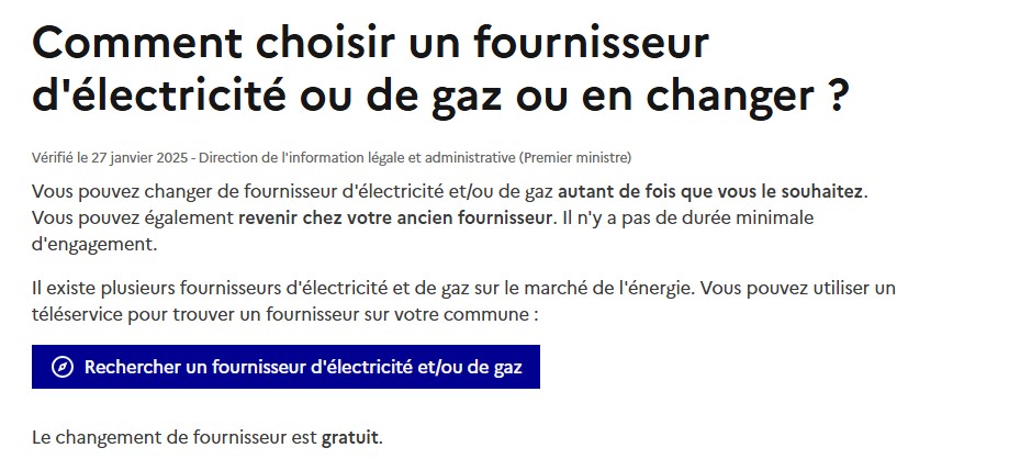 avez vous changez de fournisseur de gaz ou électricités ?