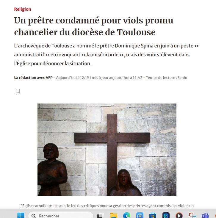 l'église doit 'elle faire un grand ménage pour enlever tout responsabilité à des personnes violeur sur mineur ?
