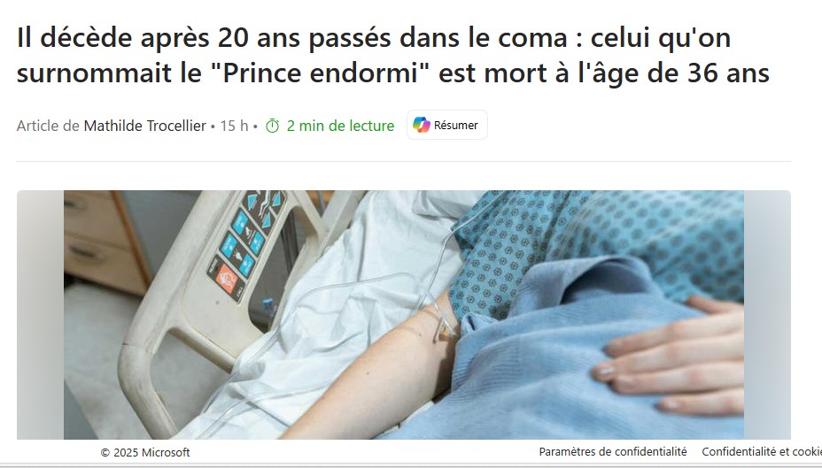 si cela vous arrivait de tomber dans le coma, voudriez vous " vivre " ainsi 20 ans ?
