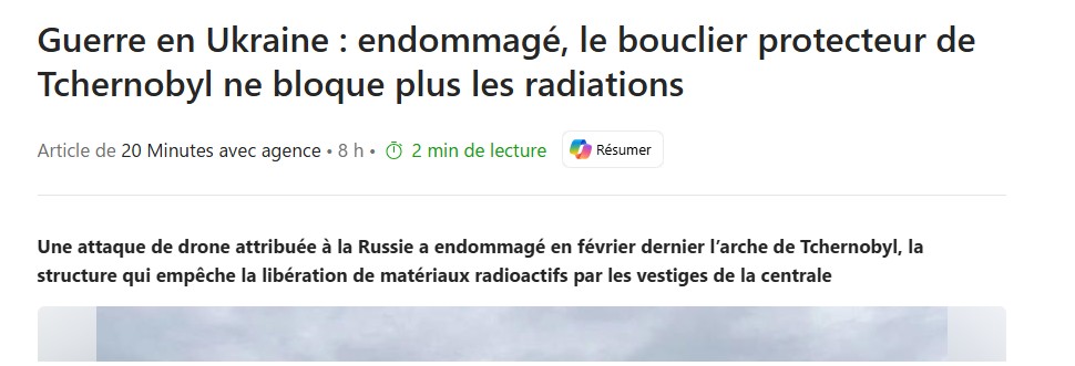 à votre avis , si ce bouclier protecteur de Tchernobyl serait percé , serait 'on prévenu du danger réelle ?