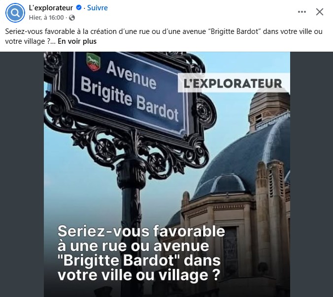 seriez vous favorable dans votre ville ou village à une rue, une avenue Brigitte Bardot ?